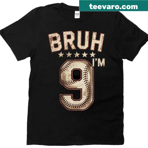 T-shirt with baseball graphic and bruh text for 9-year-old