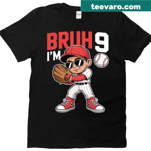Funny birthday shirt for a 9-year-old with baseball design