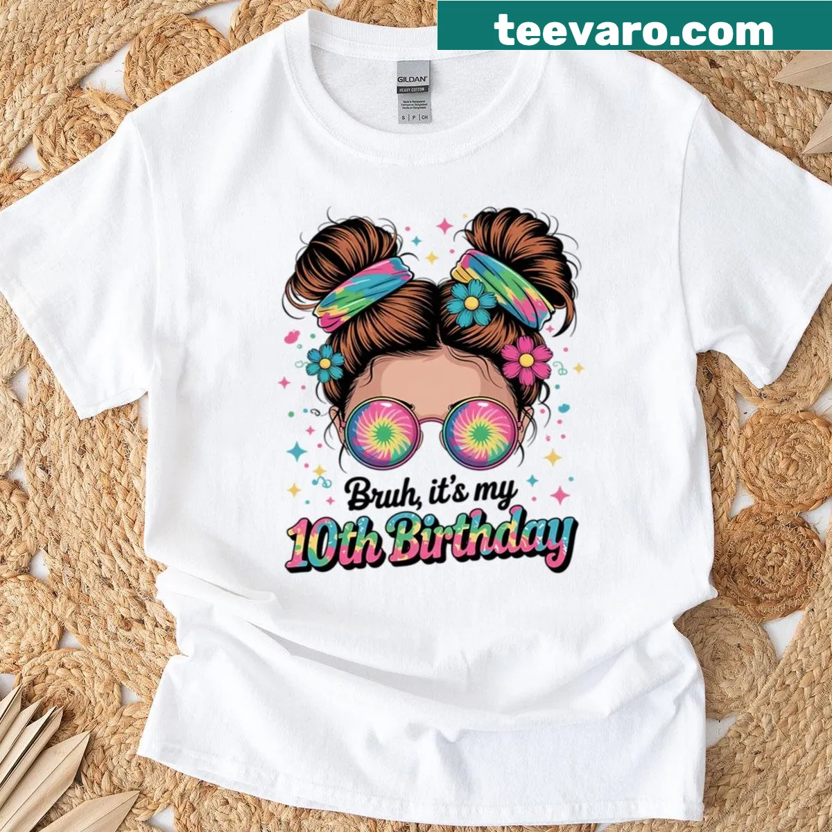 Funny cartoon T-shirt for a 10-year-old birthday girl, celebrating her special day. — on a men's t-shirt