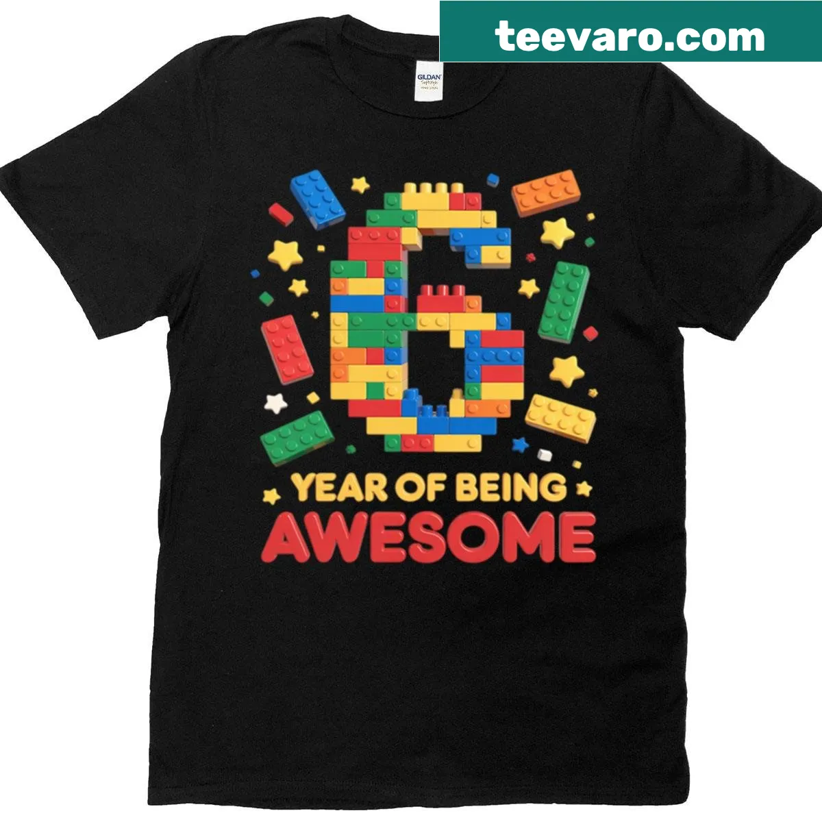 T-shirt featuring playful building bricks design — on a men's t-shirt