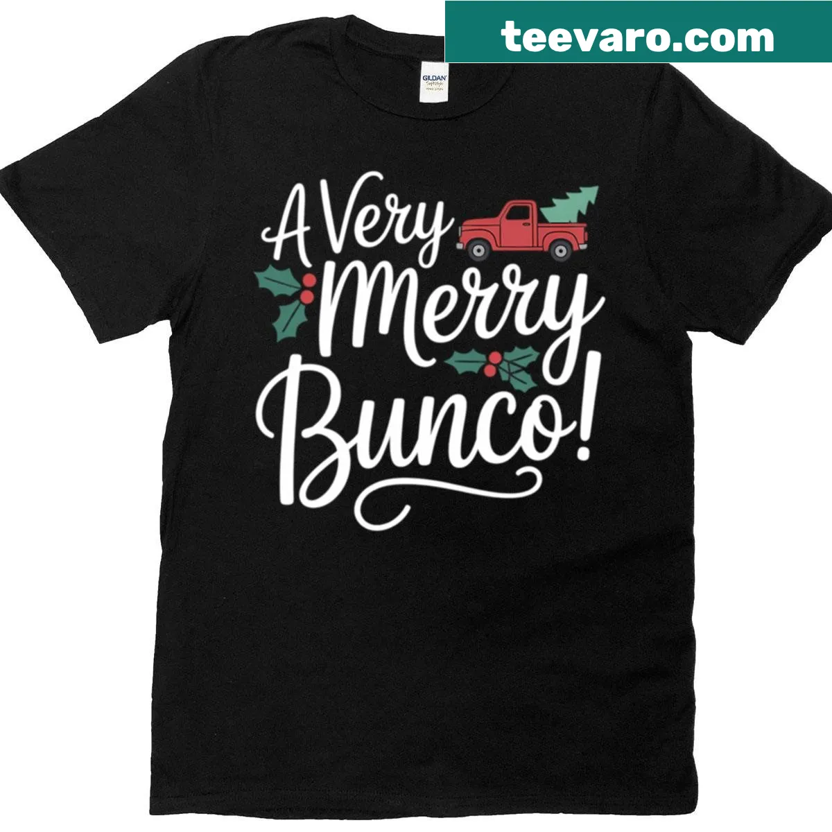 Christmas-themed t-shirt celebrating Bunco with a merry graphic — on a men's t-shirt