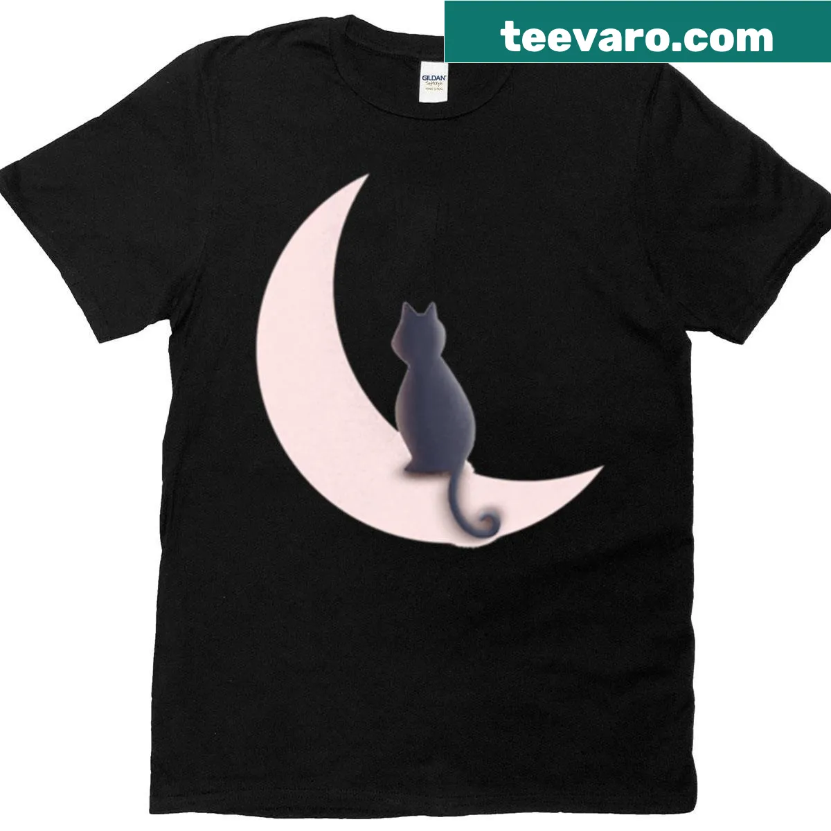 Illustration of a cat on a crescent moon — on a men's t-shirt