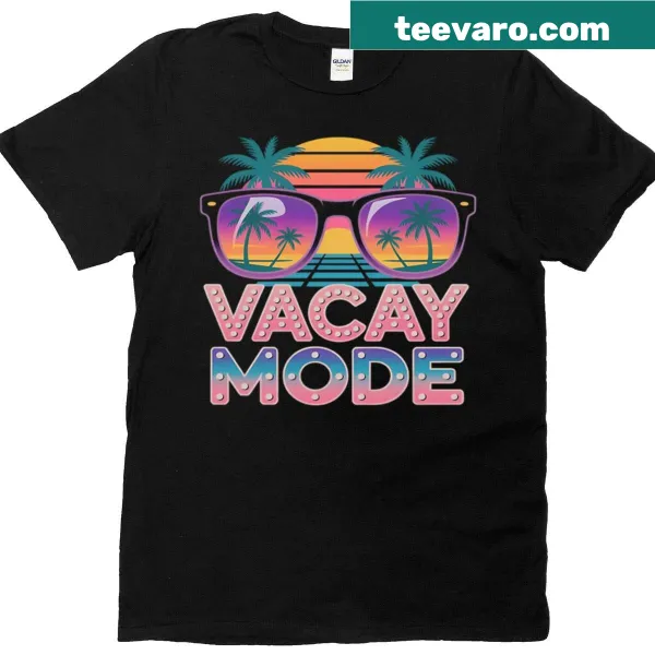 Cheerful beach-themed graphic t-shirt representing vacation mode