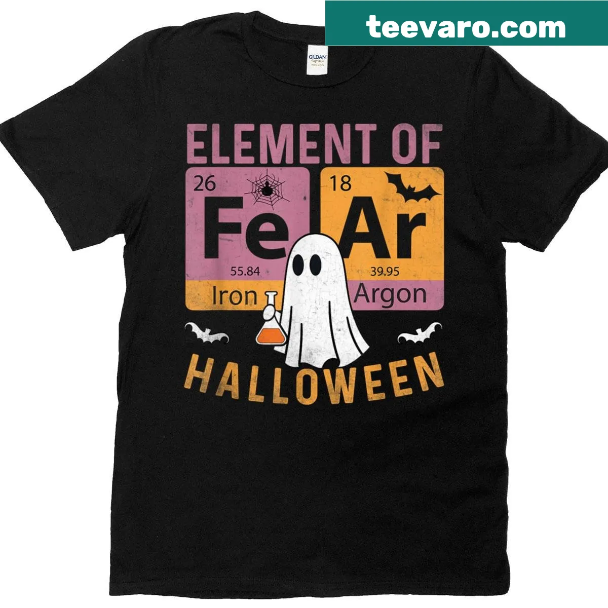 Text design with chemistry theme and Halloween reference — on a men's t-shirt