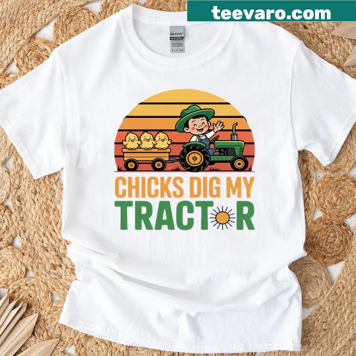 Cute farm shirt with 'Chicks Dig My Tractor' graphic — on a men's t-shirt