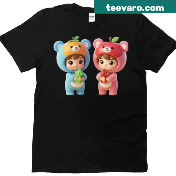 T-shirt featuring children and baby dragons in a whimsical design