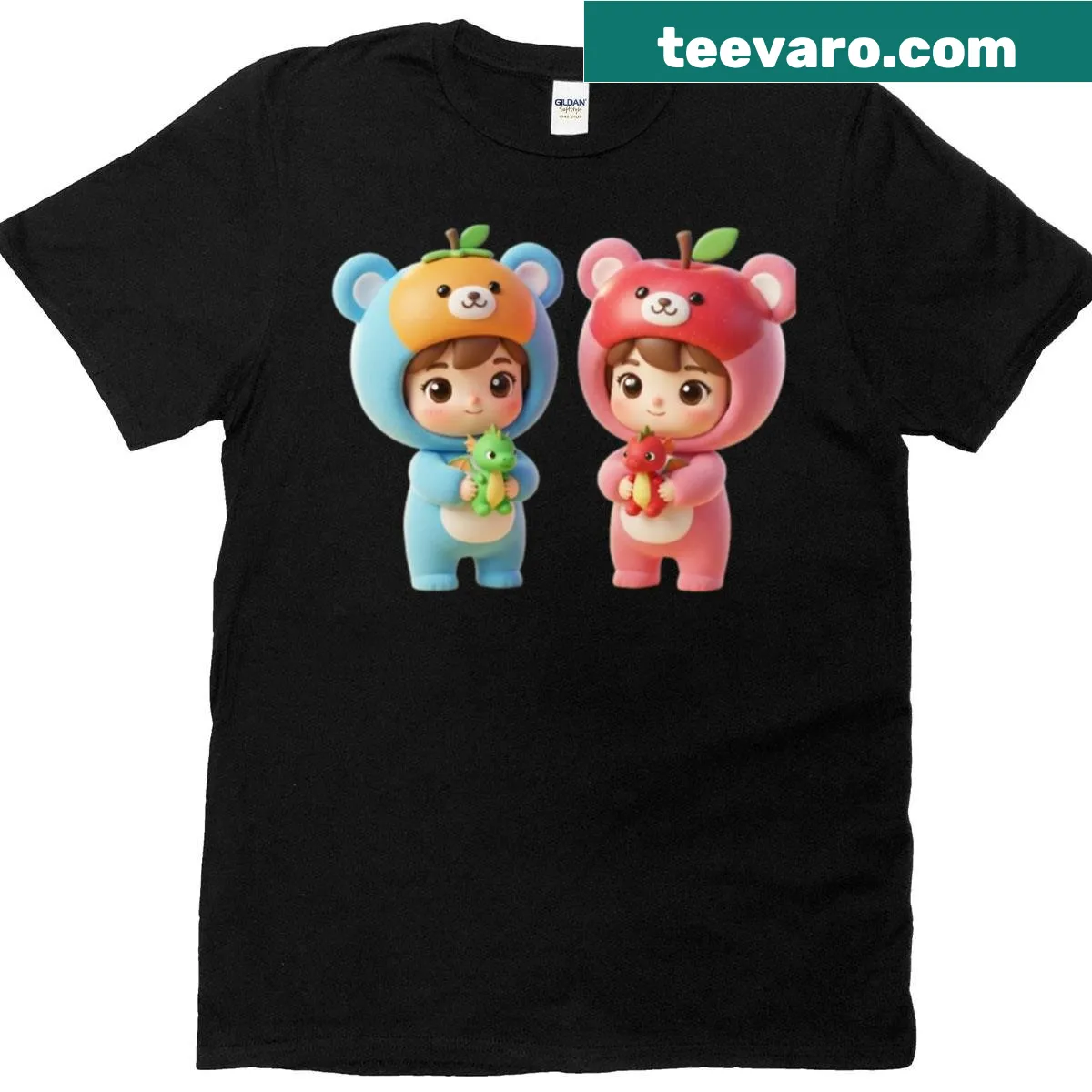 T-shirt featuring children and baby dragons in a whimsical design — on a men's t-shirt