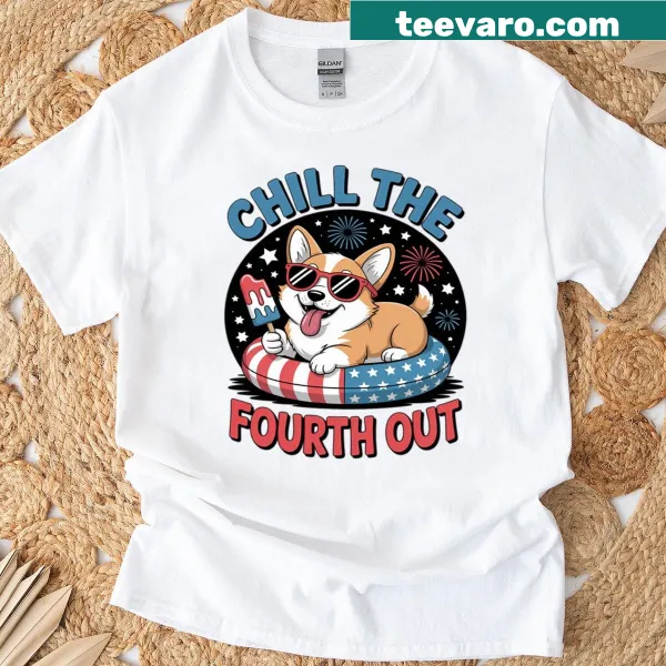 Cute cartoon corgi design for Fourth of July celebration
