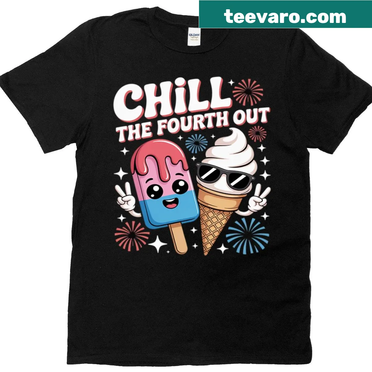 Cute ice cream graphic on a 4th of July T-shirt — on a men's t-shirt