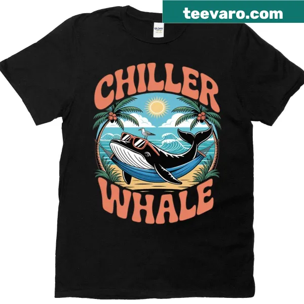Funny whale graphic wearing sunglasses in a hammock on a t-shirt