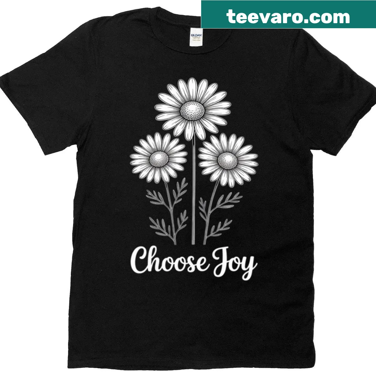T-shirt with floral garden illustration and the words 'Choose Joy' — on a men's t-shirt