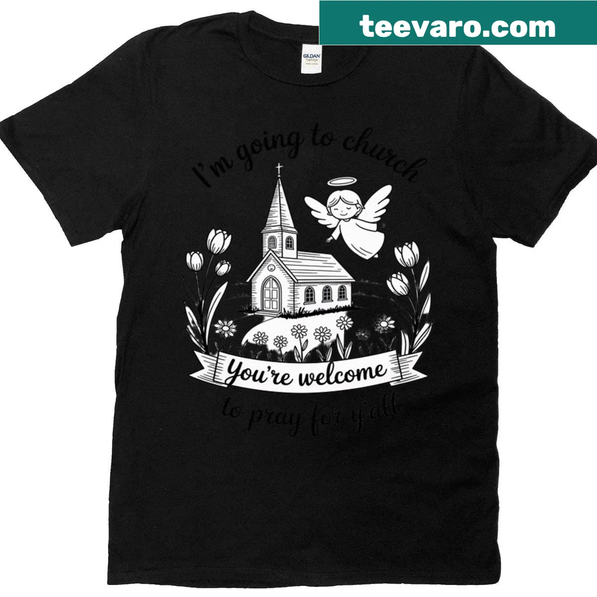 Funny Southern church prayer t-shirt with humorous text — on a men's t-shirt