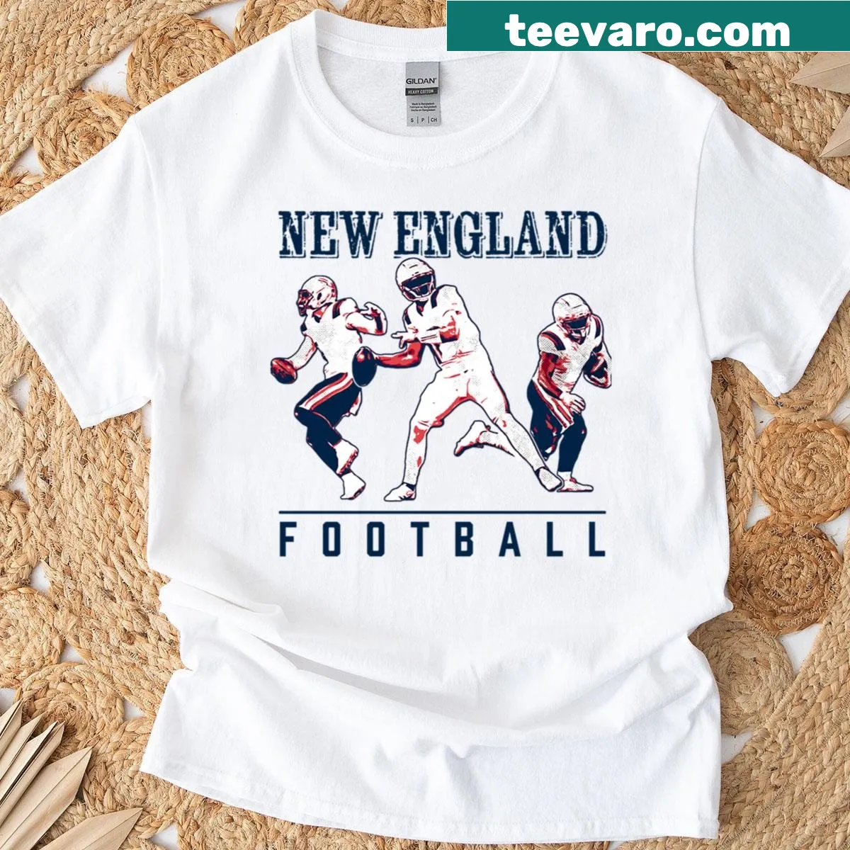 Vintage New England football graphic t-shirt — on a men's t-shirt
