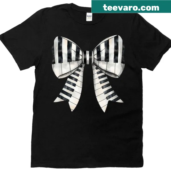 T-shirt featuring a bow and piano keys for music lovers
