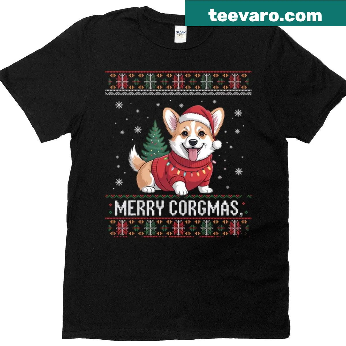 Vintage design with a Santa Corgi for Merry Corgmas on a t-shirt — on a men's t-shirt