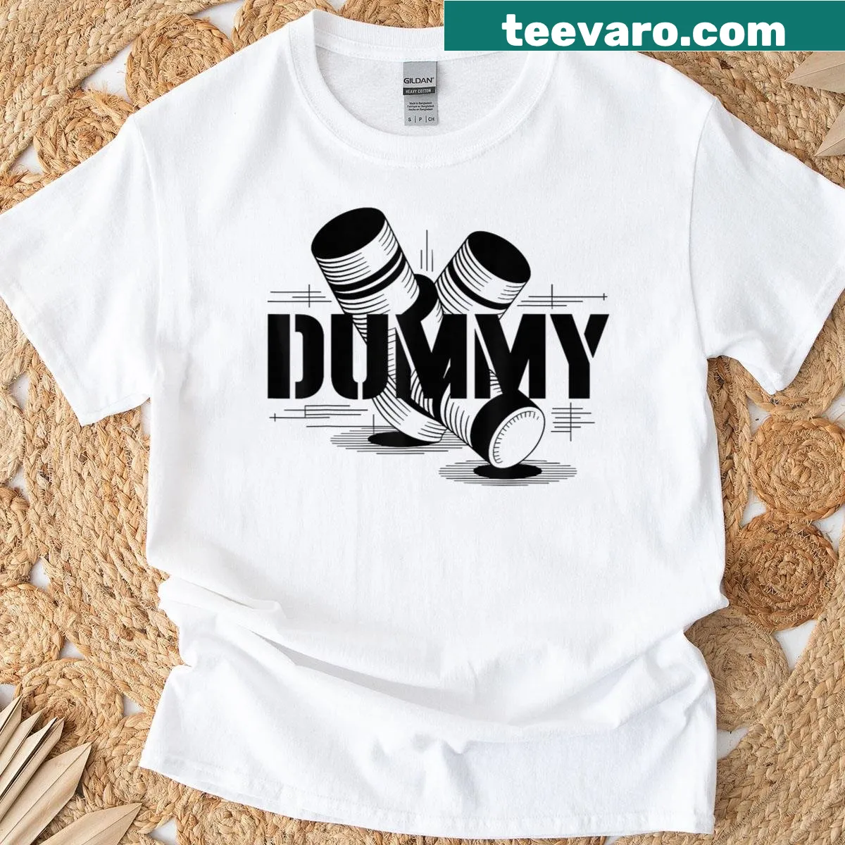 Cartoon crash test dummy Halloween costume t-shirt — on a men's t-shirt