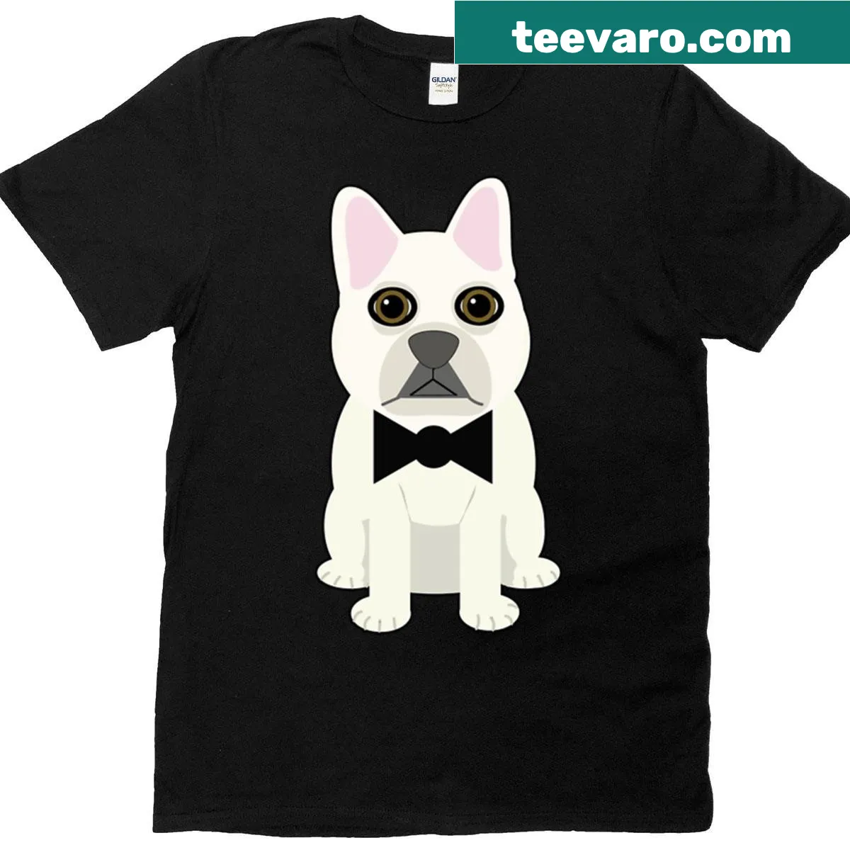 Illustrated T-shirt featuring a cute French Bulldog — on a men's t-shirt