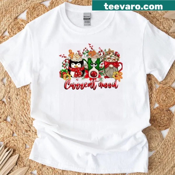 Illustration of hot cocoa mugs on Christmas T-shirt
