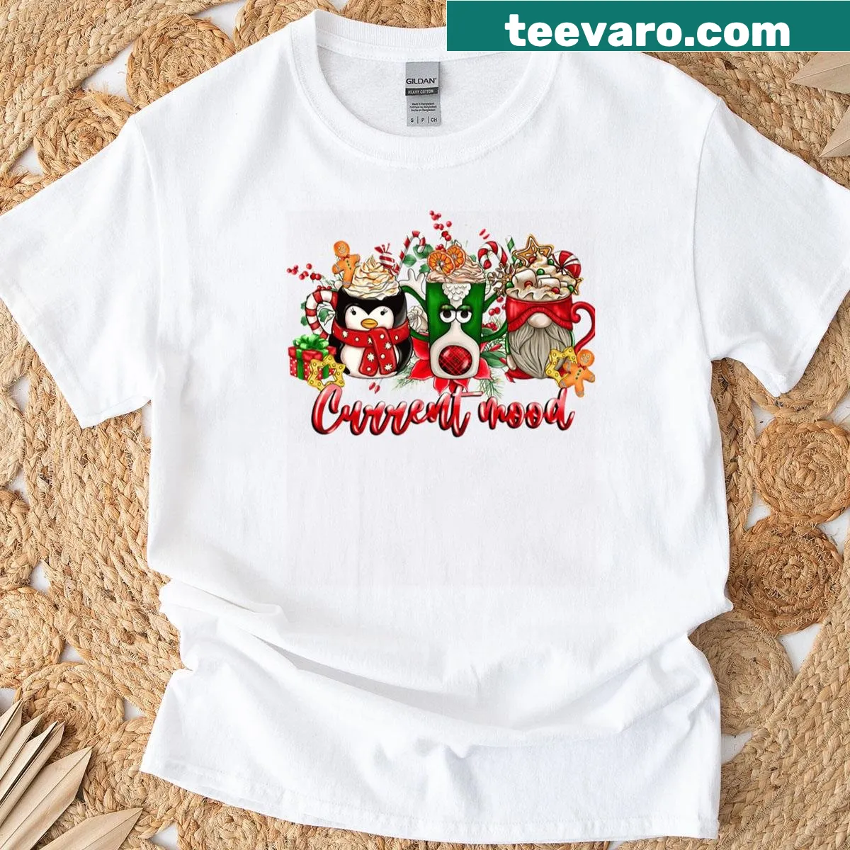 Illustration of hot cocoa mugs on Christmas T-shirt — on a men's t-shirt