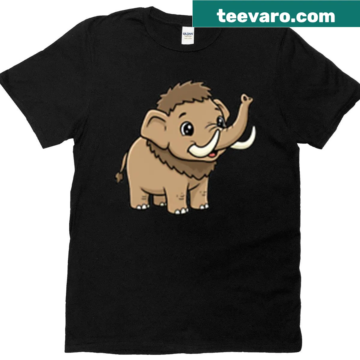 Cartoon baby woolly mammoth t-shirt with big eyes — on a men's t-shirt