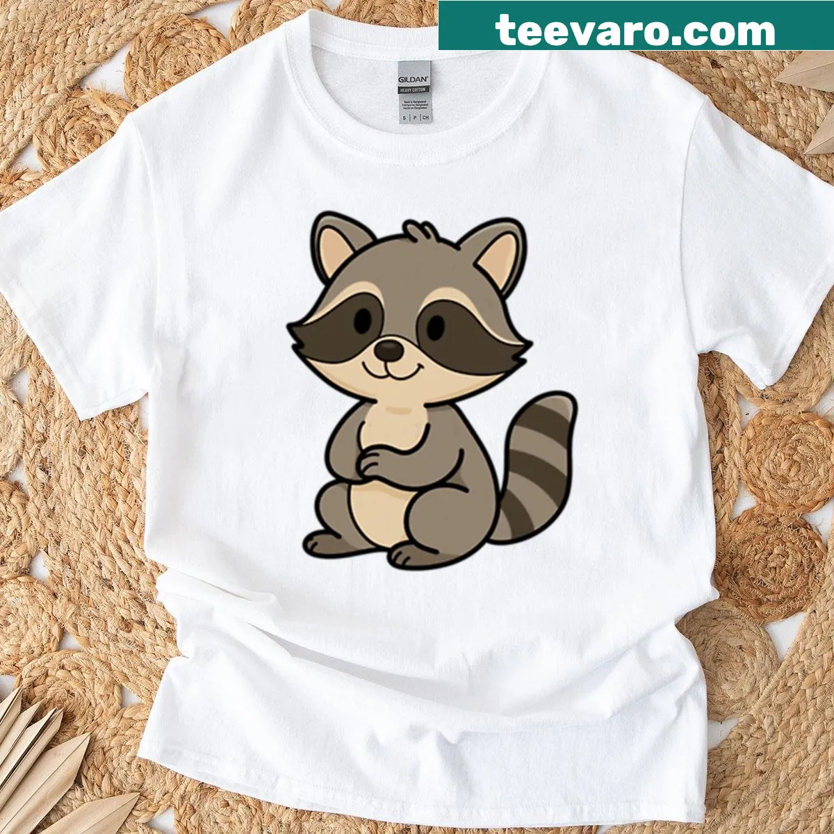 Adorable cartoon raccoon graphic on a t-shirt — on a men's t-shirt