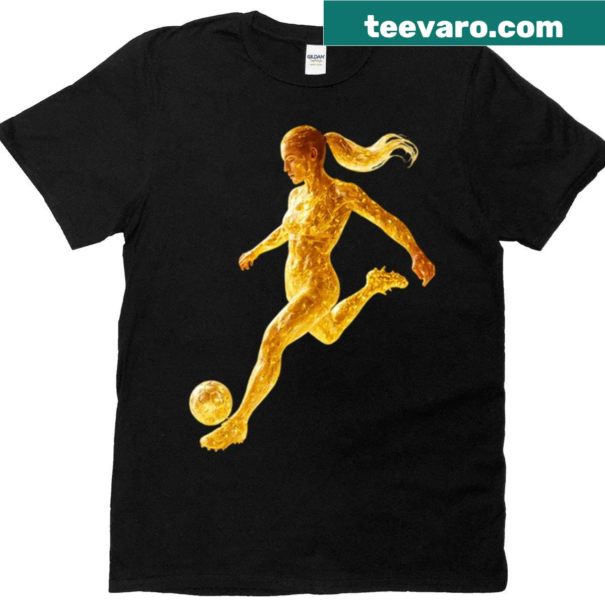 Futuristic soccer t-shirt with dynamic athletic design — on a men's t-shirt