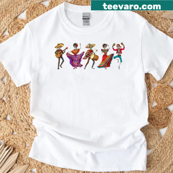 Artistic T-shirt featuring a skeleton design for Dia De Los Muertos