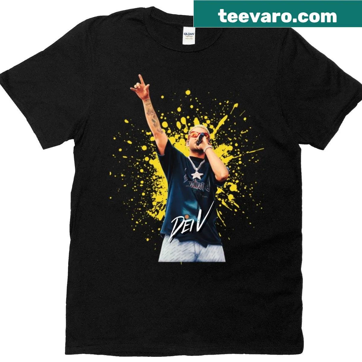 Abstract painted effect and sticker design on T-shirt — on a men's t-shirt