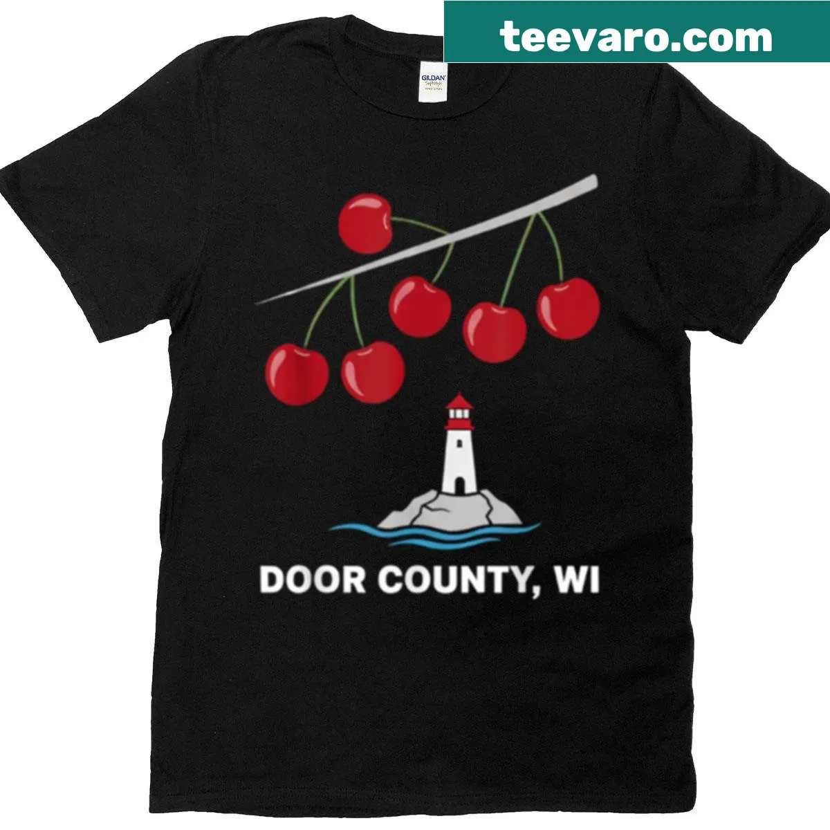 Lakeside escape illustration on a Door County t-shirt — on a men's t-shirt