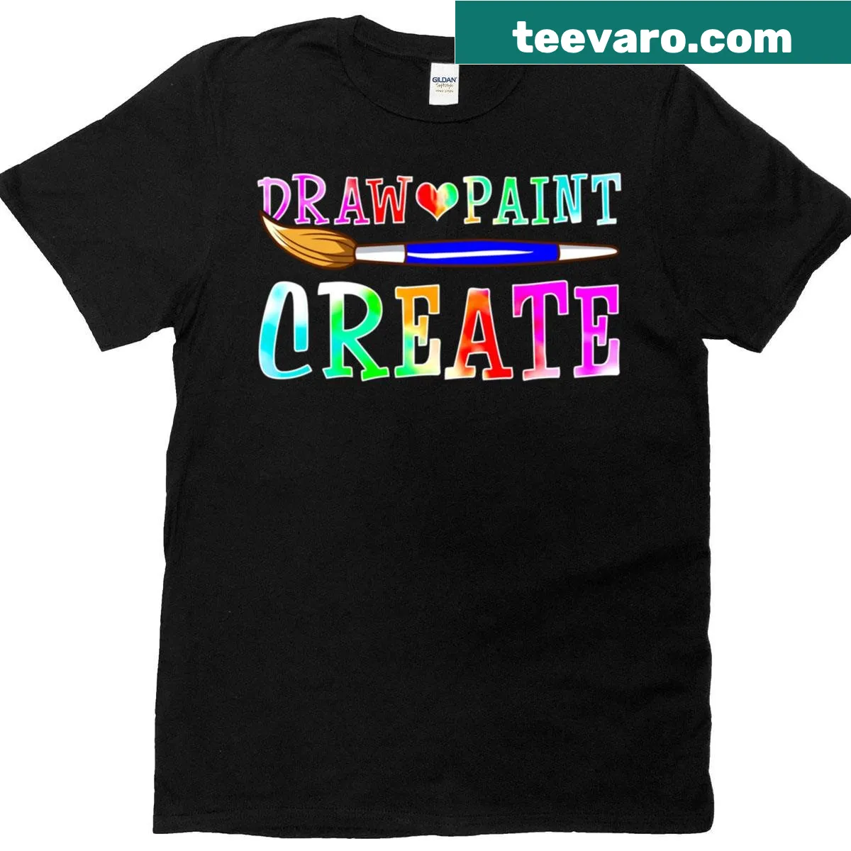 T-shirt featuring the inspiring phrase 'Draw Paint Create' — on a men's t-shirt