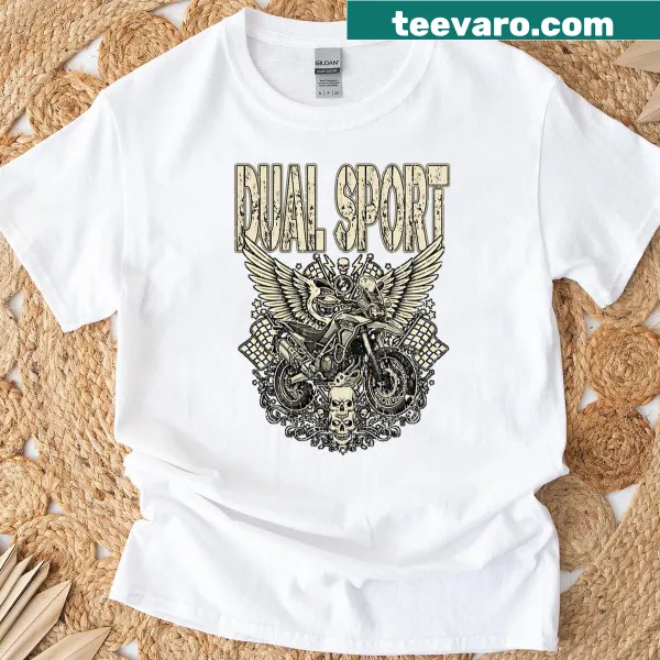 T-shirt for dual sport motorcycle riders featuring adventurous graphics