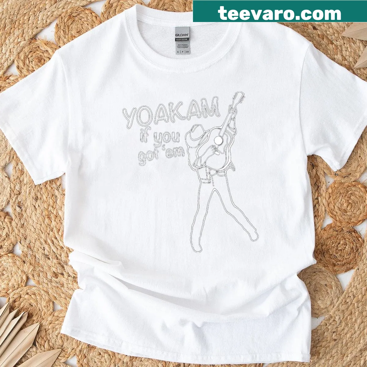 Minimalistic T-shirt featuring Dwight Yoakam design for country music lovers — on a men's t-shirt