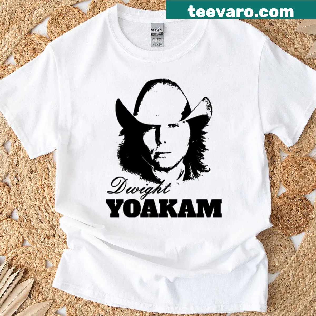 T-shirt featuring a portrait of Dwight Yoakam for country music enthusiasts — on a men's t-shirt