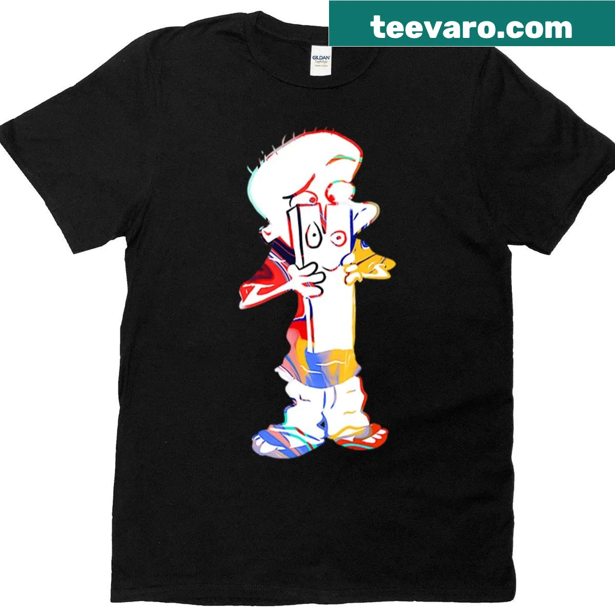 Cartoon t-shirt featuring Johnny and Plank from Ed Edd N Eddy — on a men's t-shirt