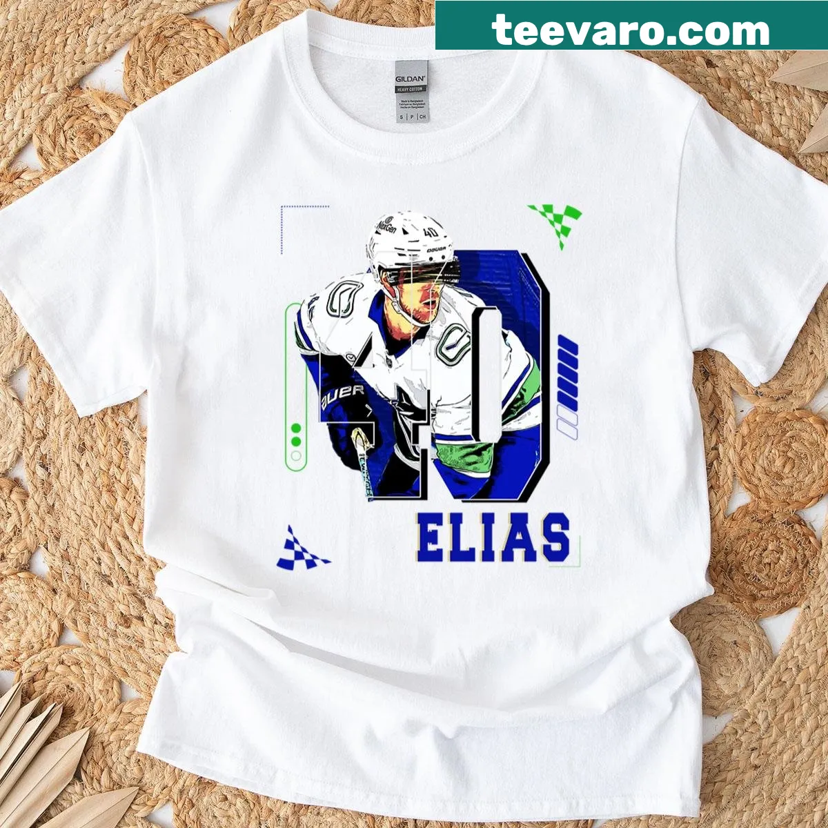 Illustrated Elias Pettersson hockey graphic t-shirt — on a men's t-shirt
