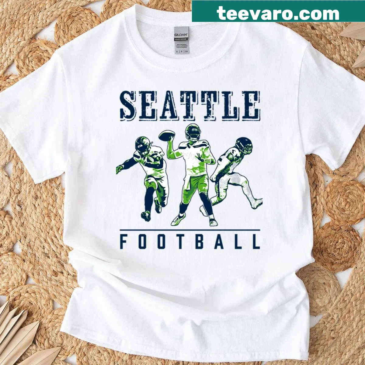 Illustrative Seattle football design on an energetic tee — on a men's t-shirt
