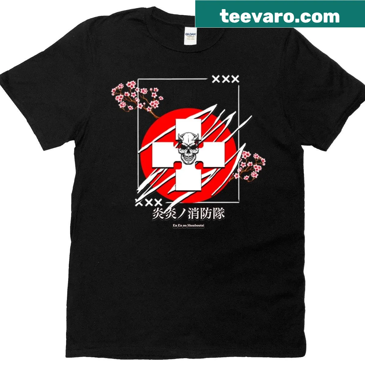 Anime-themed T-shirt for fans of Enen No Shouboutai — on a men's t-shirt