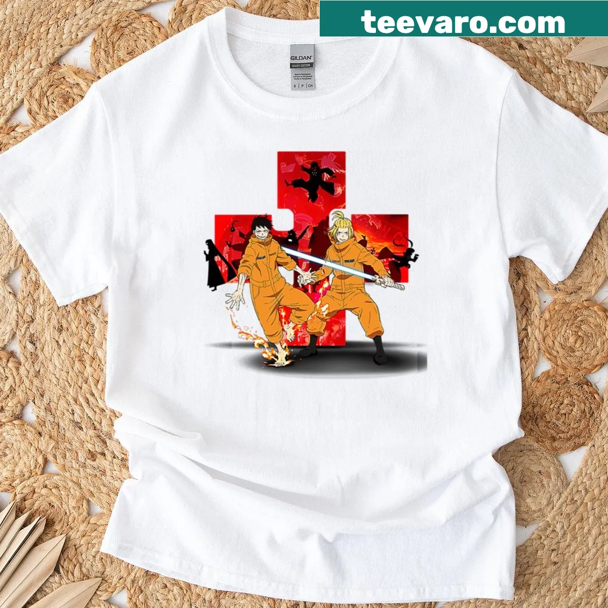 Manga-themed t-shirt for Enen No Shouboutai fans — on a men's t-shirt