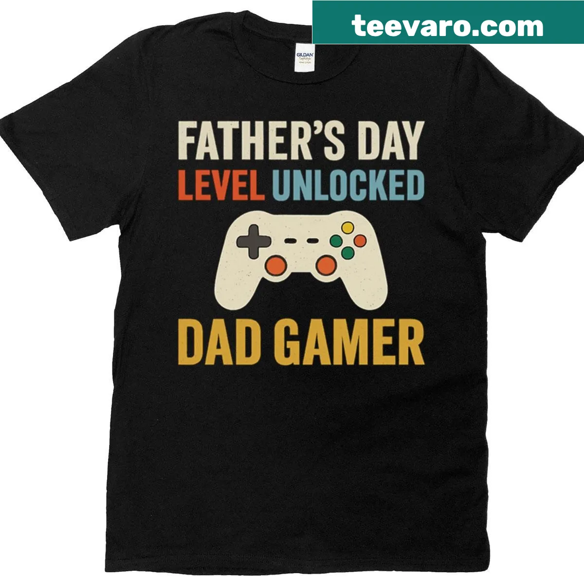 Funny gaming-themed Father's Day t-shirt with Level Unlocked design — on a men's t-shirt