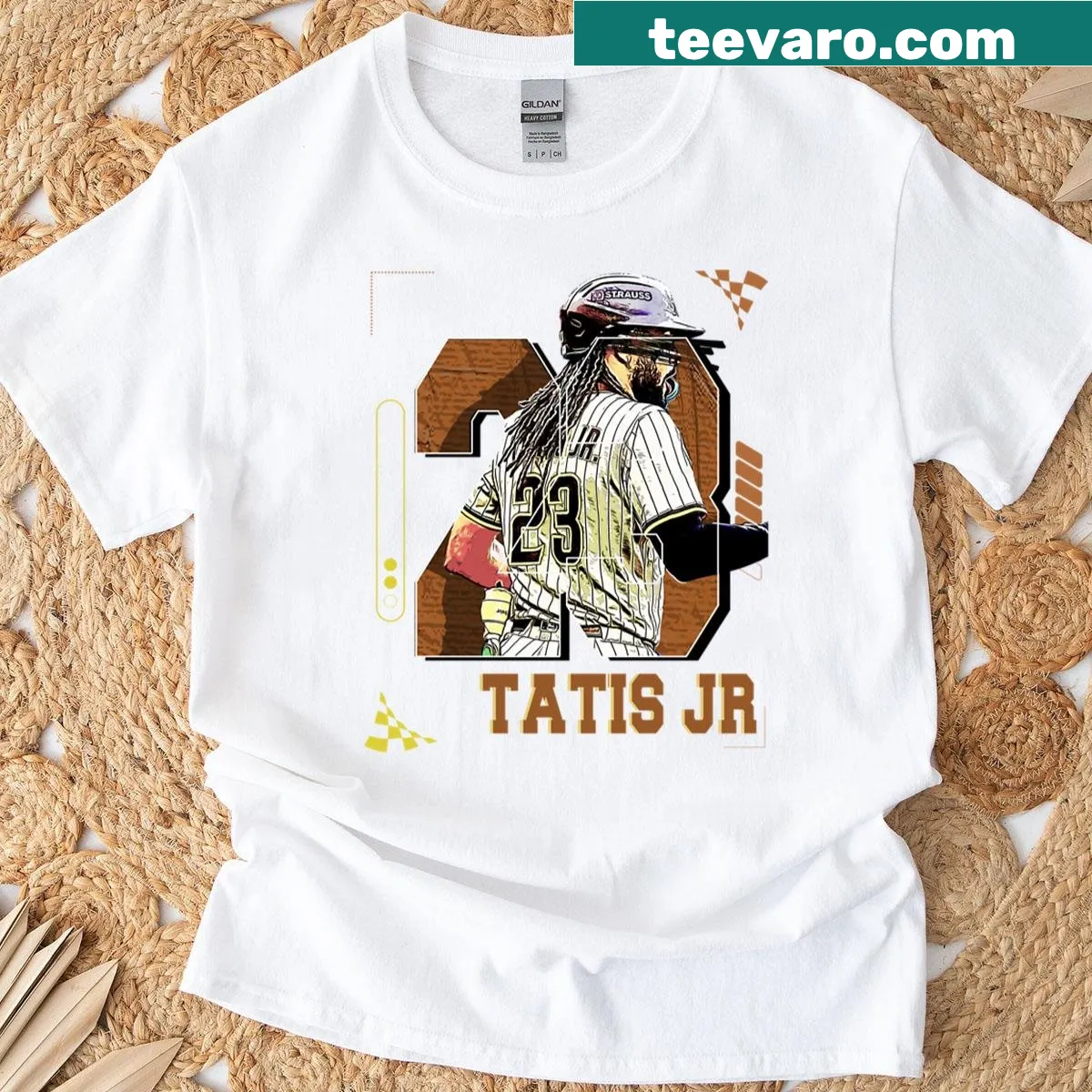 Illustrated Fernando Tatis Jr graphic t-shirt for baseball fans — on a men's t-shirt