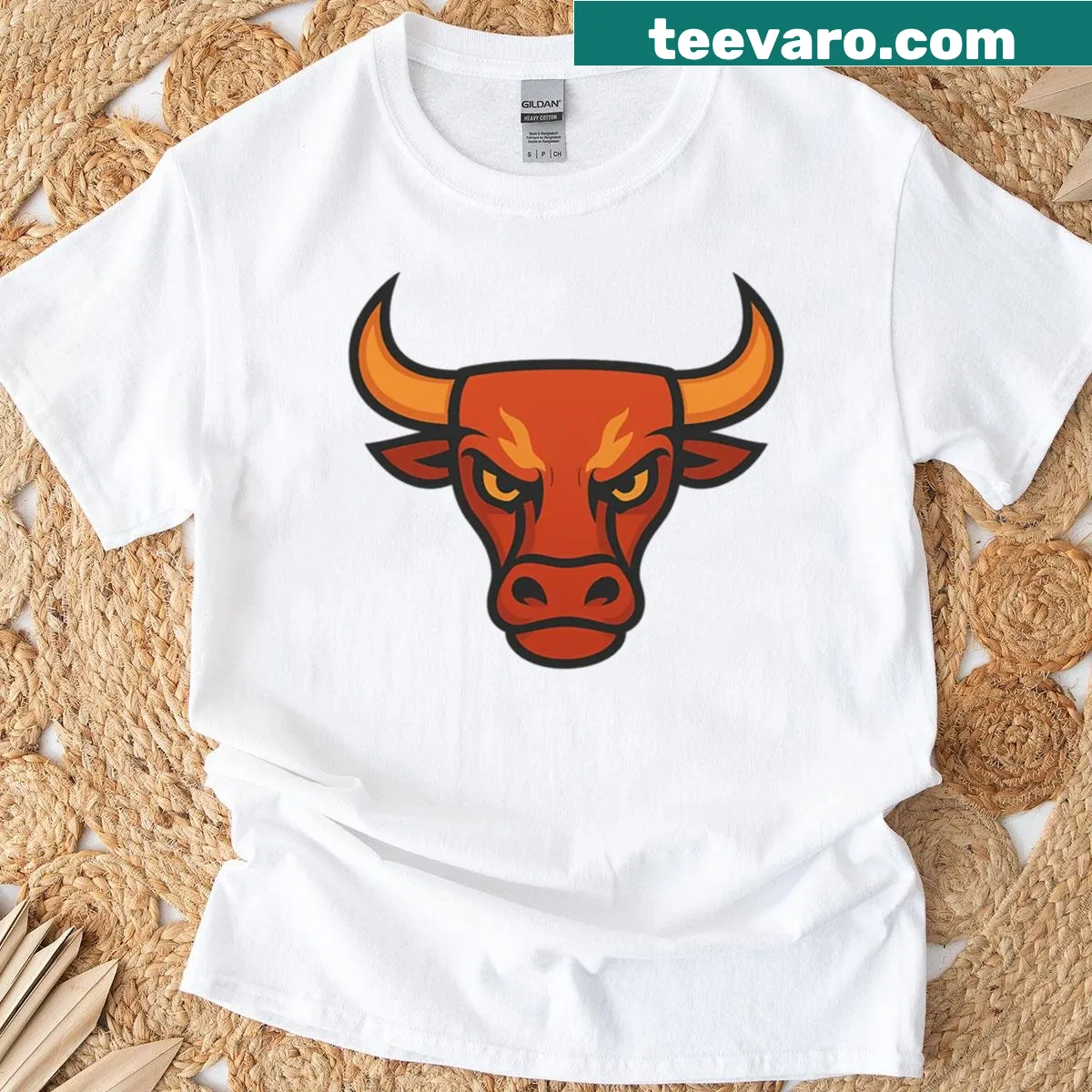 Illustration of a flaming bull on a T-shirt — on a men's t-shirt
