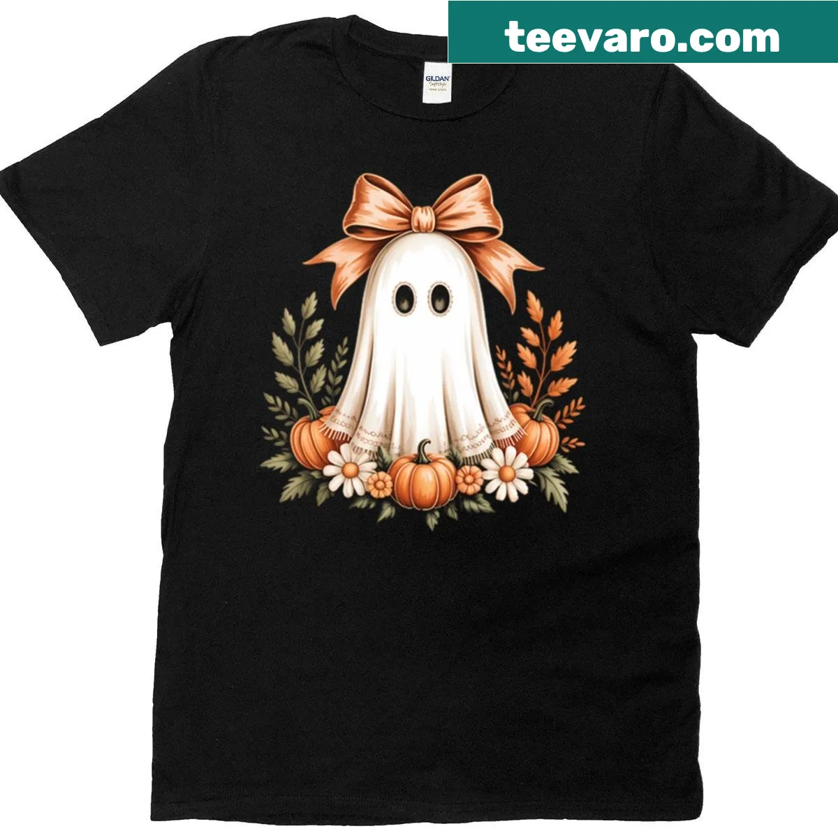 Cute T-shirt featuring floral ghost design for Halloween — on a men's t-shirt