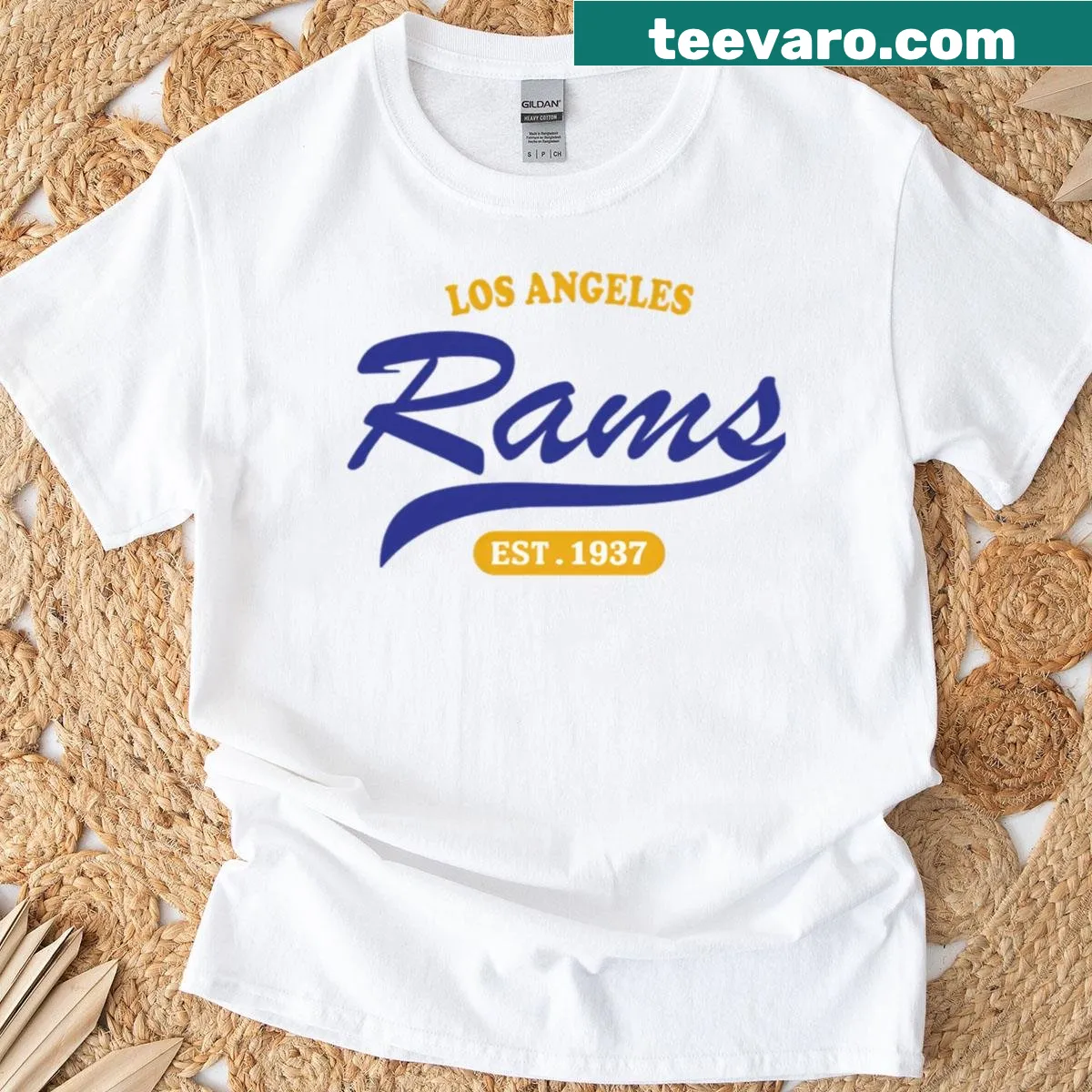 Los Angeles Rams logo graphic t-shirt for football fans — on a men's t-shirt