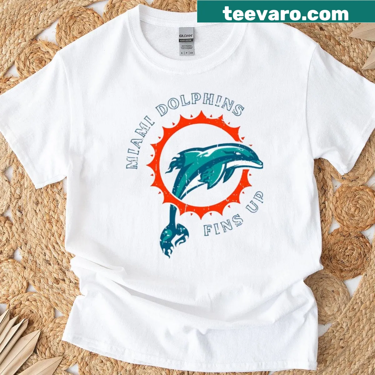 Miami Dolphins shirt featuring bold football-themed graphics — on a men's t-shirt