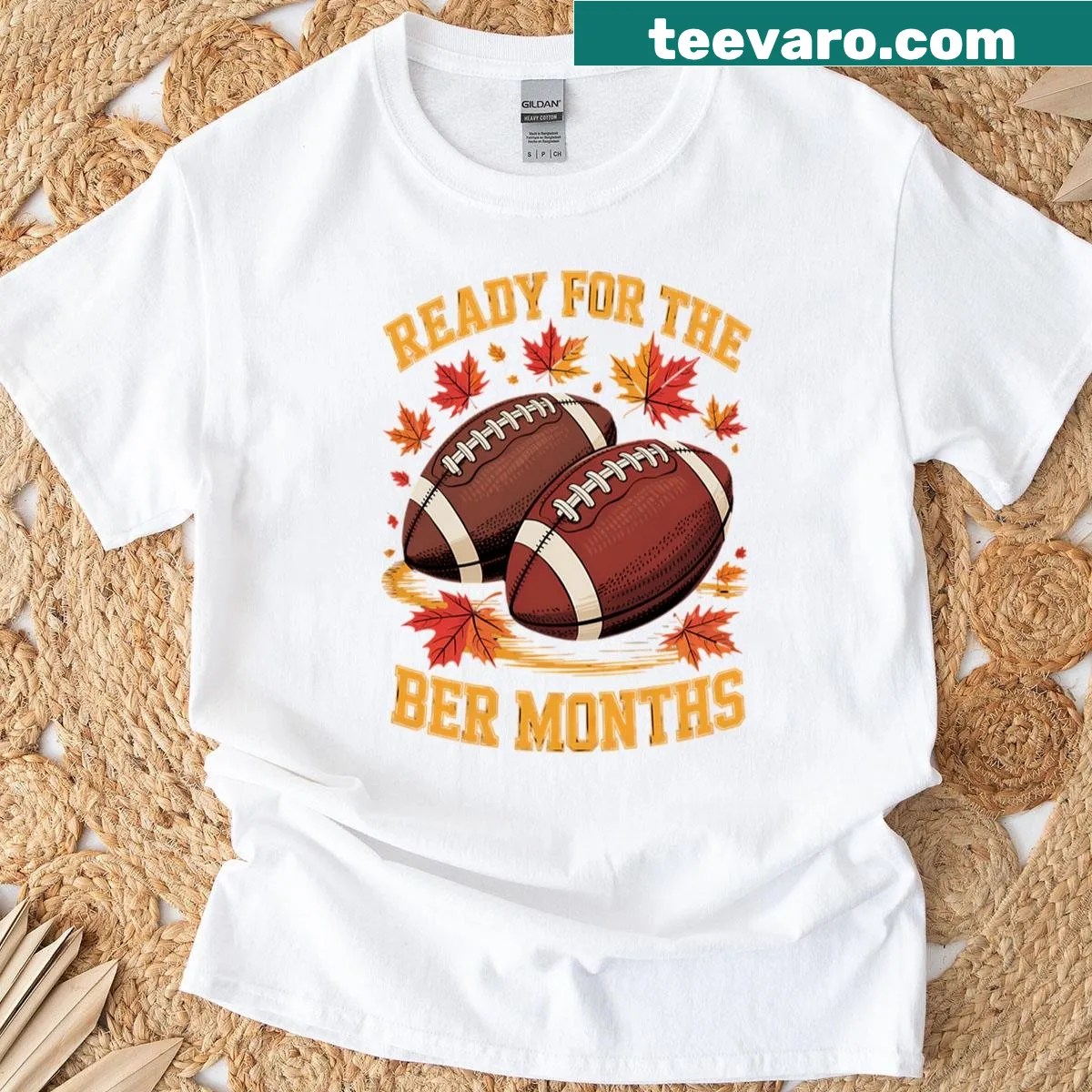 Illustrated football with seasonal elements for Christmas and fall. — on a men's t-shirt
