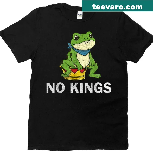 Graphic t-shirt featuring a frog with the words 'Resist No Kings'