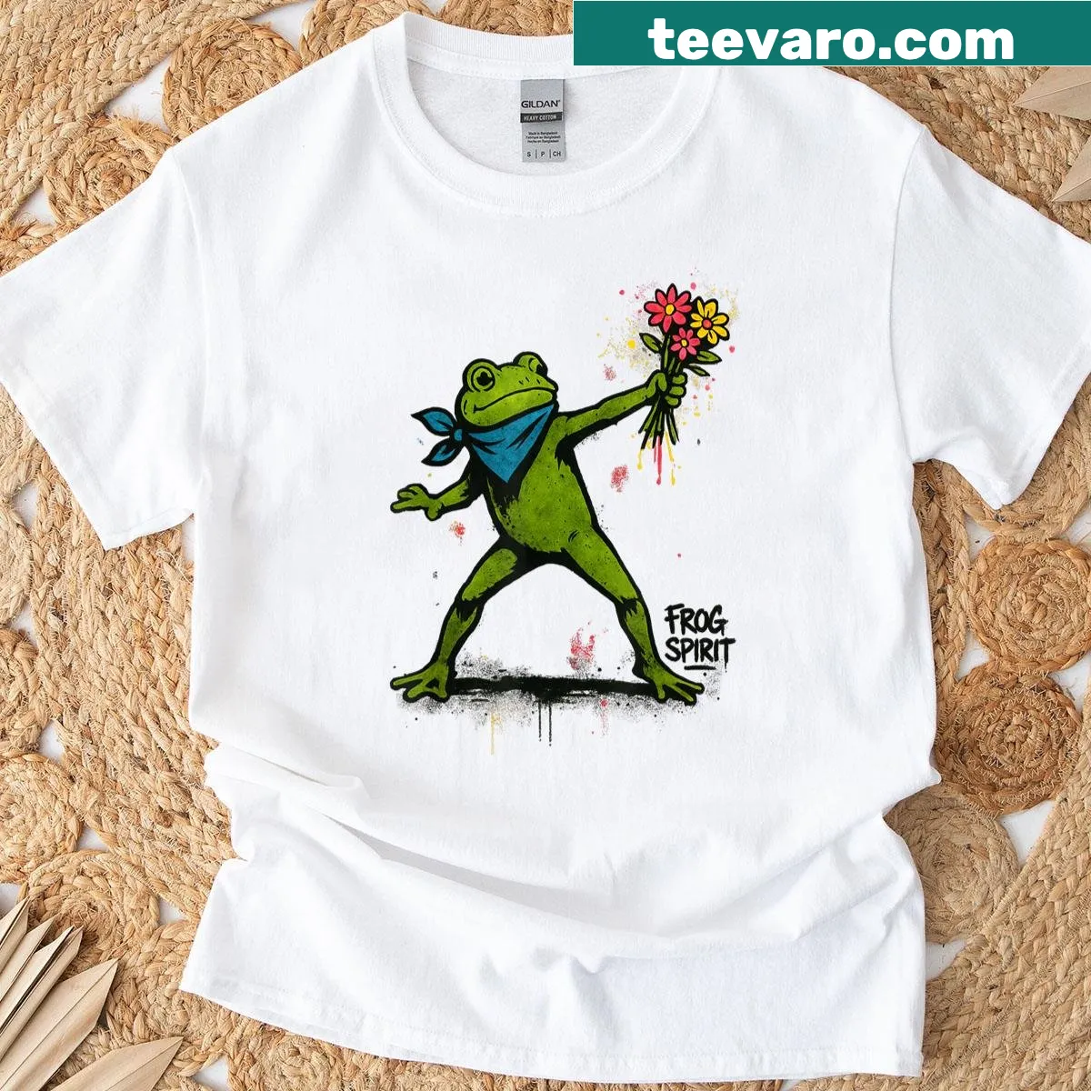 Illustrated frog protest t-shirt symbolizing resilience — on a men's t-shirt