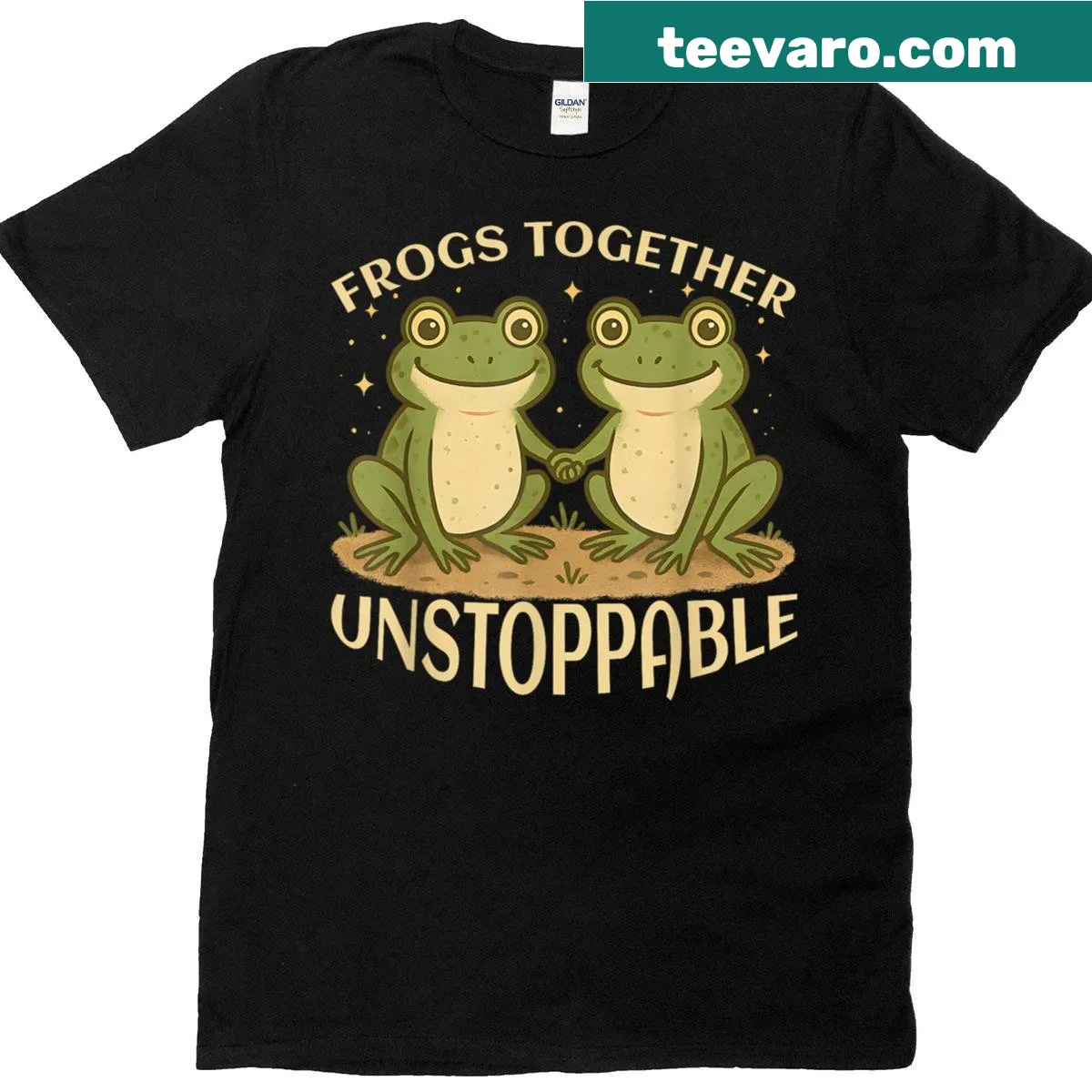 Vintage graphic of frogs together with a message of unity for frog lovers. — on a men's t-shirt