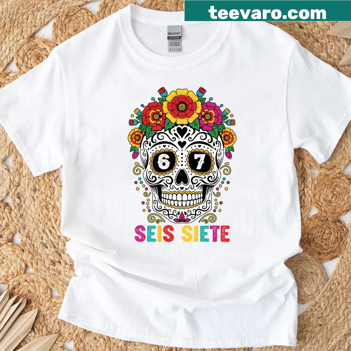 Sugar skull 67 birthday t-shirt — on a men's t-shirt