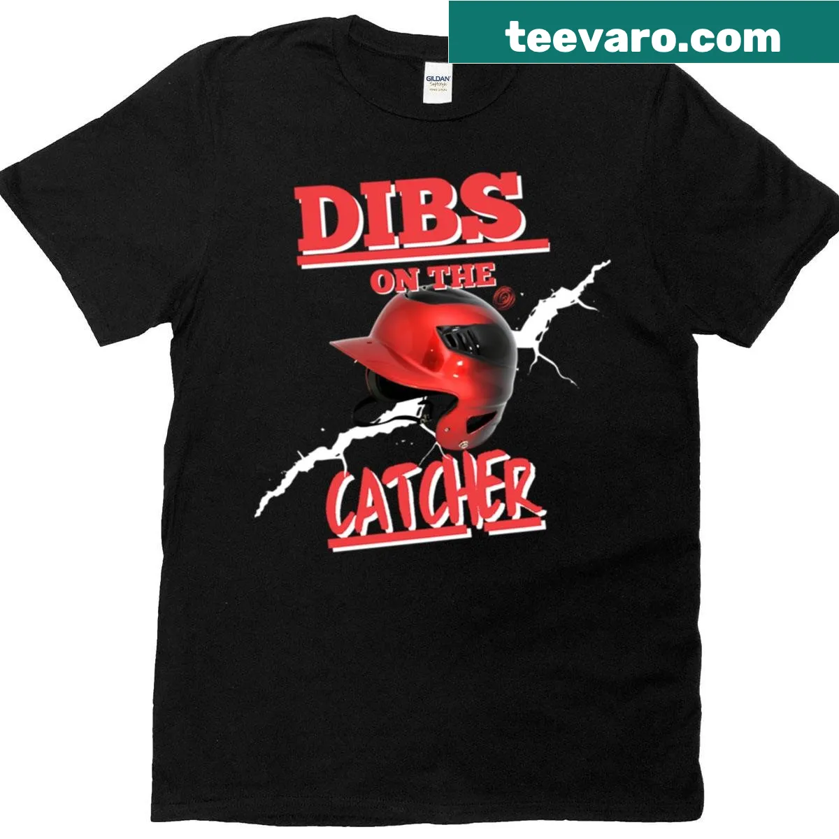 Funny baseball catcher shirt with humorous text — on a men's t-shirt